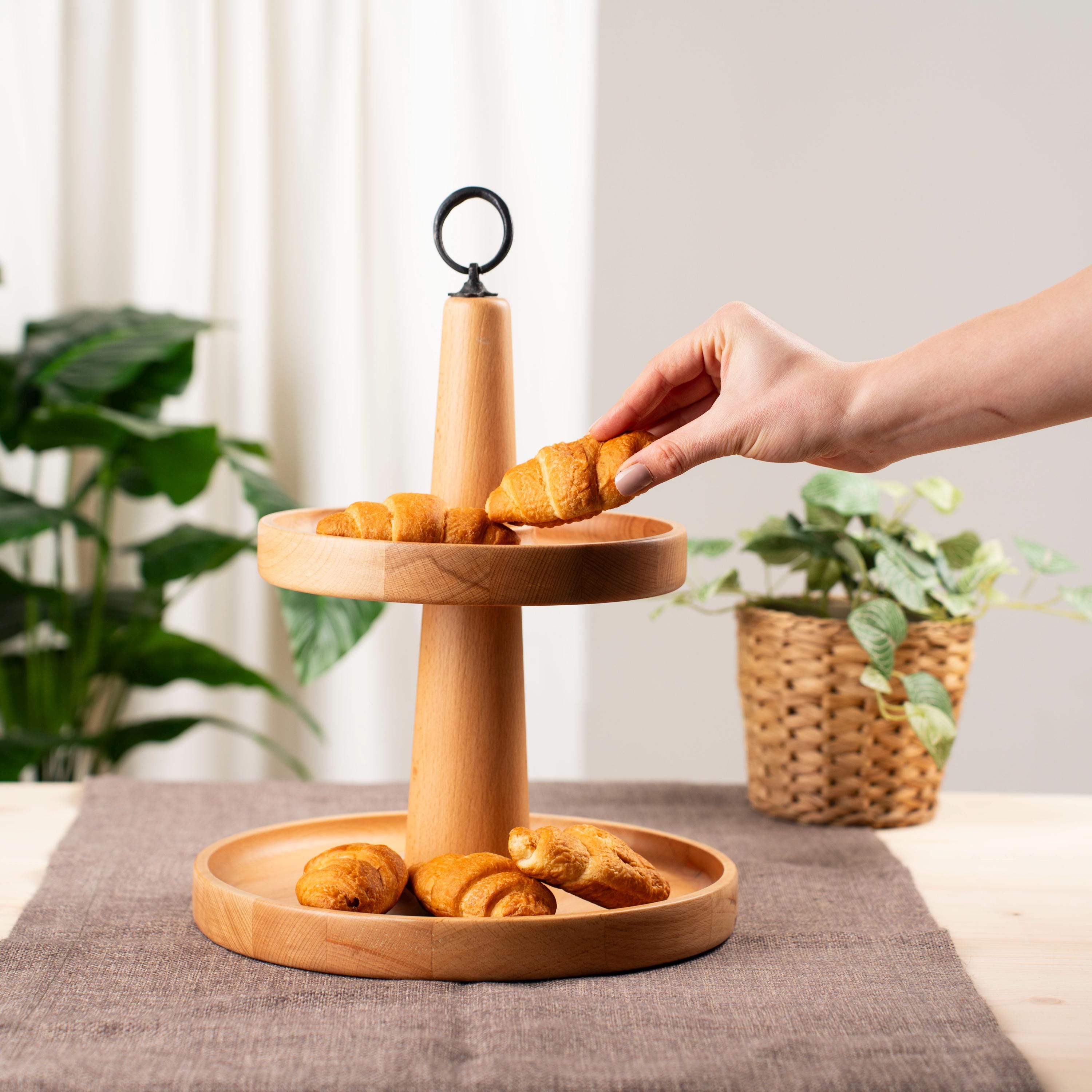 Beech Wood 2-Tier Serving Stand with Detachable Design