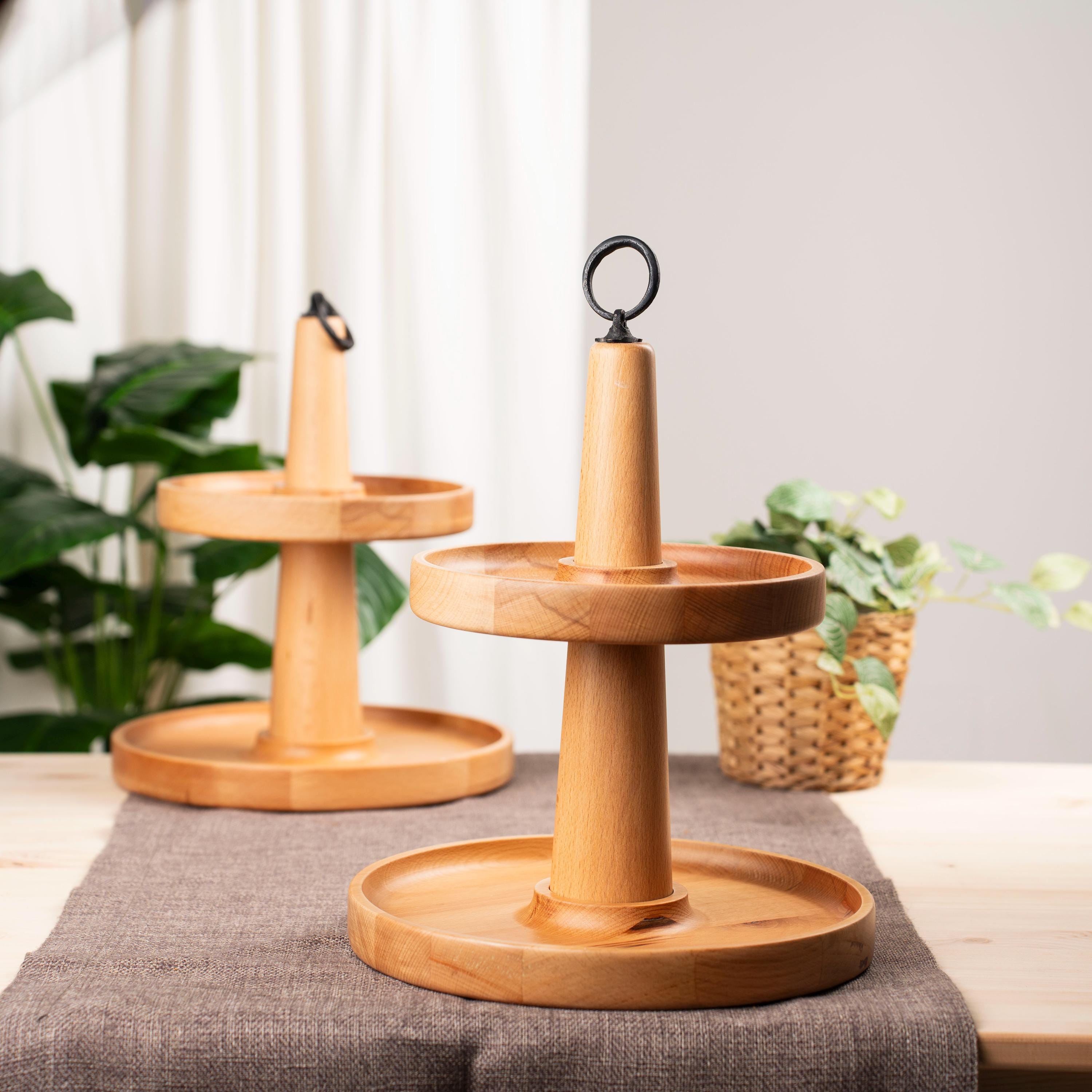 Beech Wood 2-Tier Serving Stand with Detachable Design