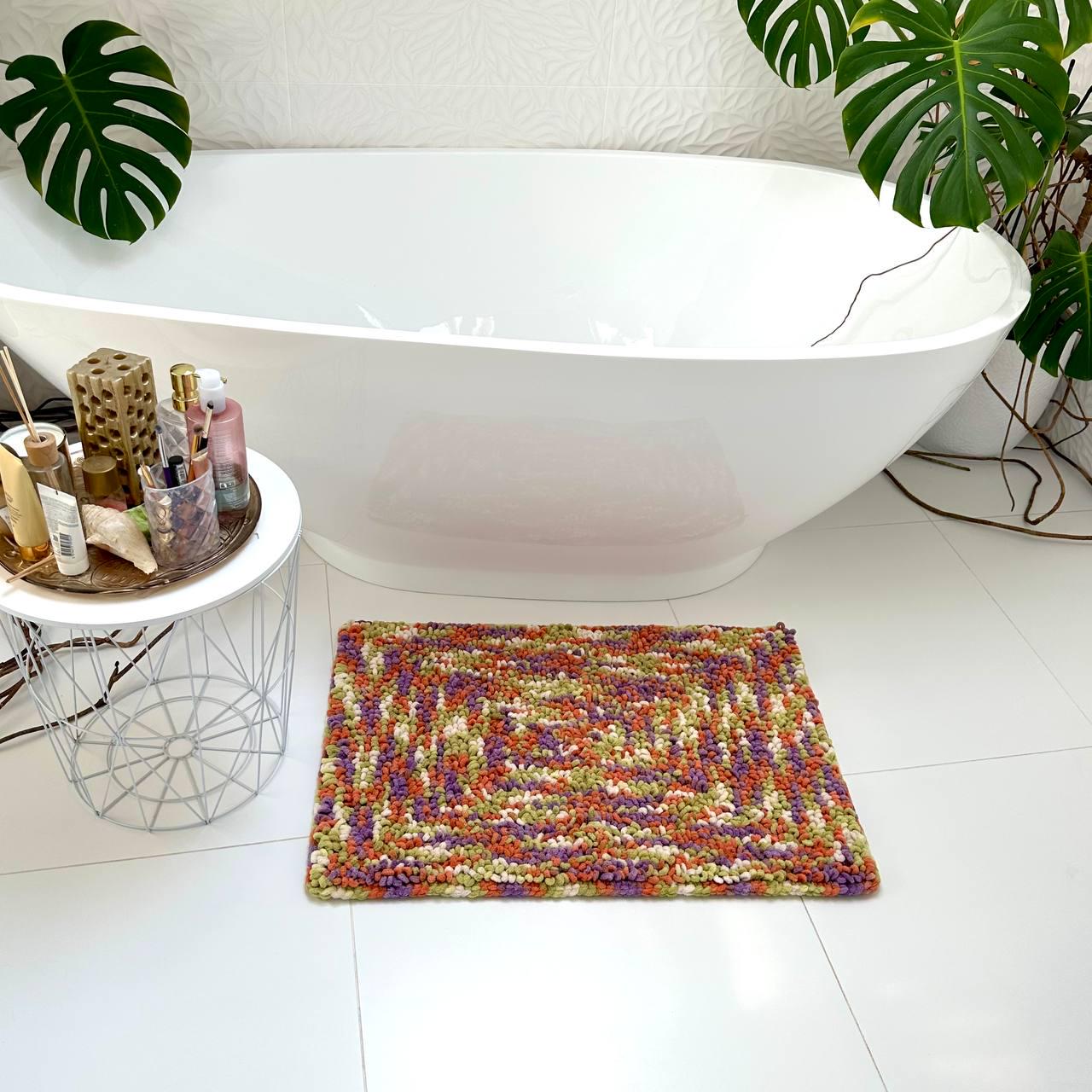 Tufted Bath Mat in Olive, Purple, and Terracotta