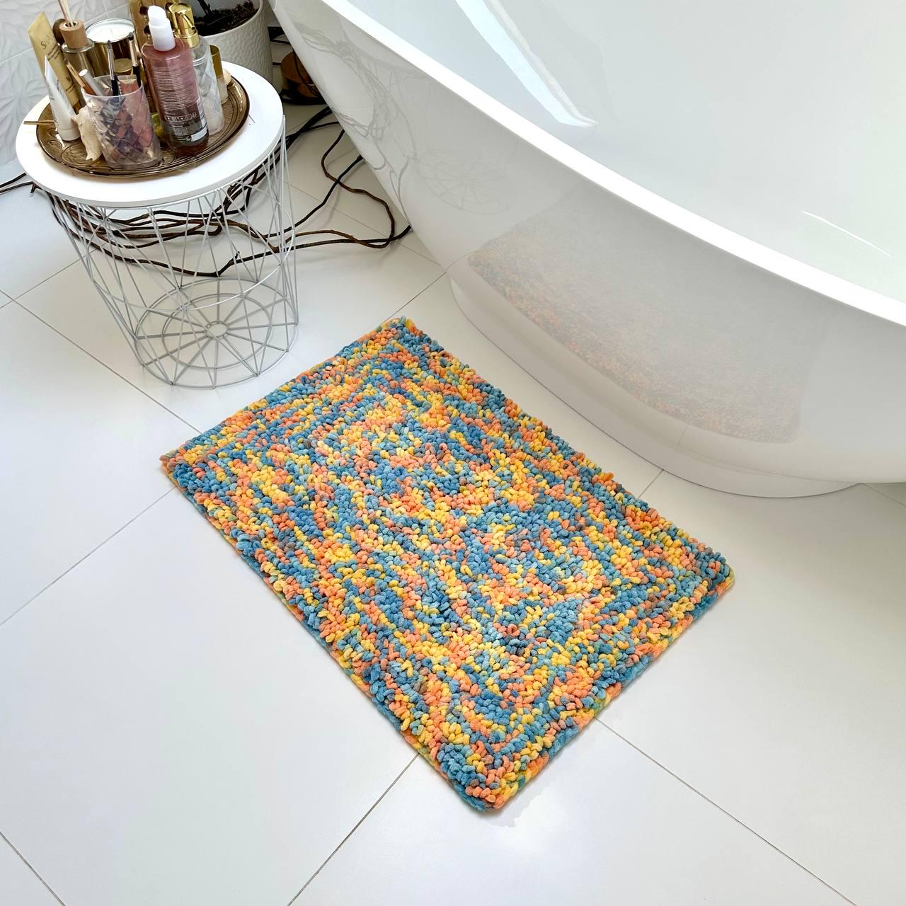 Tufted Bath Mat in Olive, Purple, and Terracotta