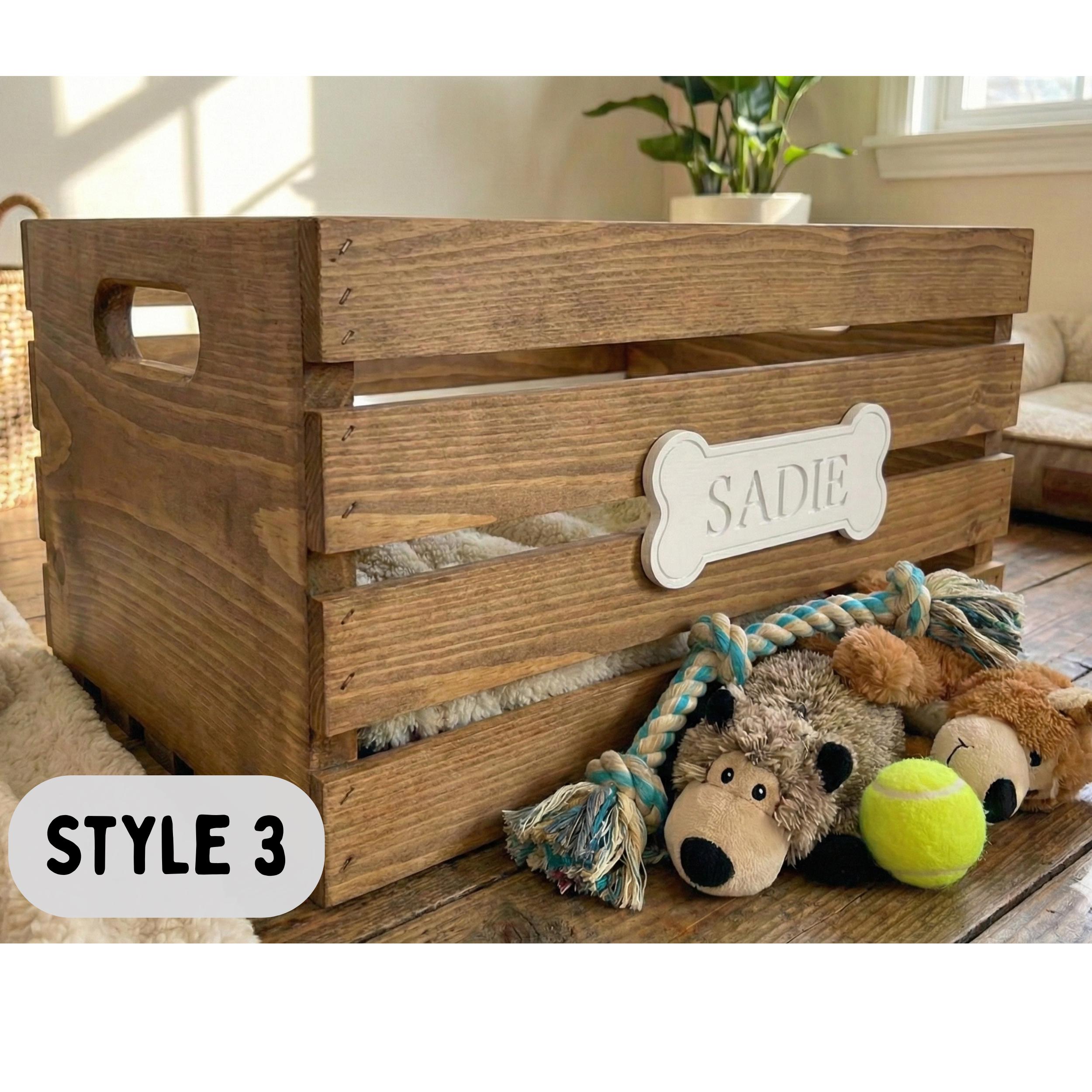 Personalized Dog Toy Box, Wooden Dog Toy Storage Crate, Custom Pet Toy Bin with Name, New Puppy Gift, Rustic Dog Basket, Farmhouse Pet Decor