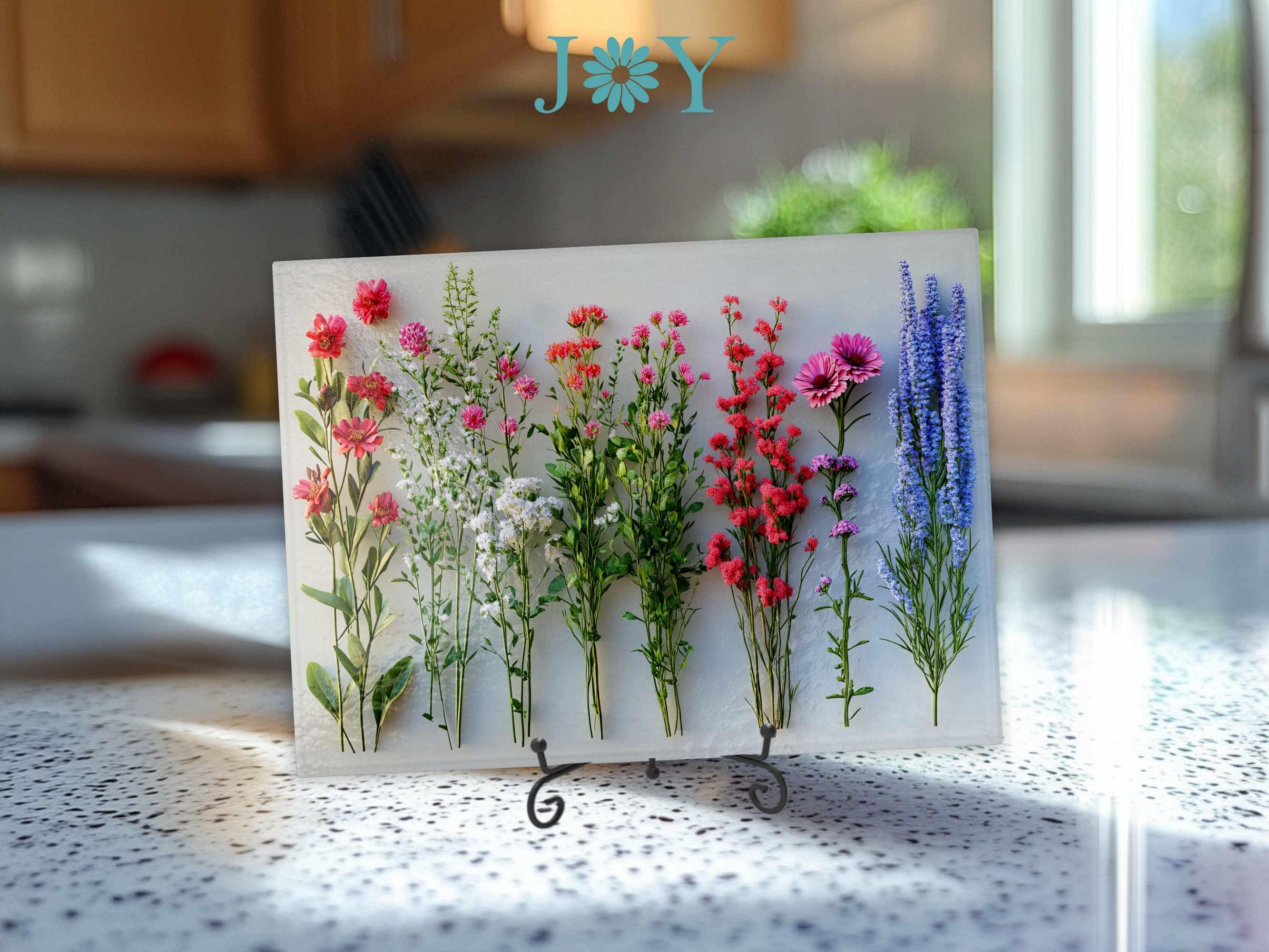 Glass Cutting Board - Wildflowers Tempered Glass Chopping Board - Cheese and Charcuterie Glass Cutting Board - Kitchen Decor Gift Idea