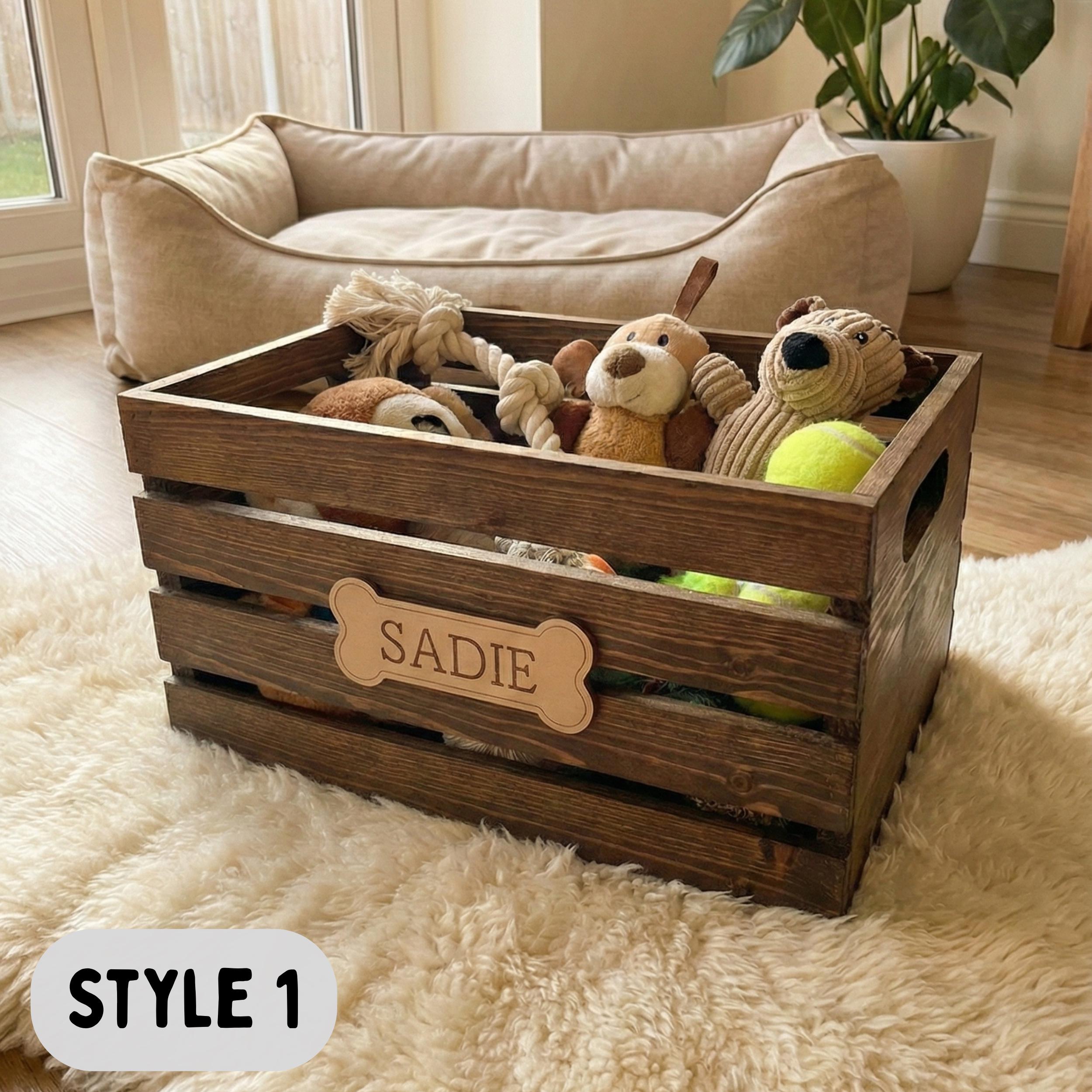 Personalized Dog Toy Box, Wooden Dog Toy Storage Crate, Custom Pet Toy Bin with Name, New Puppy Gift, Rustic Dog Basket, Farmhouse Pet Decor
