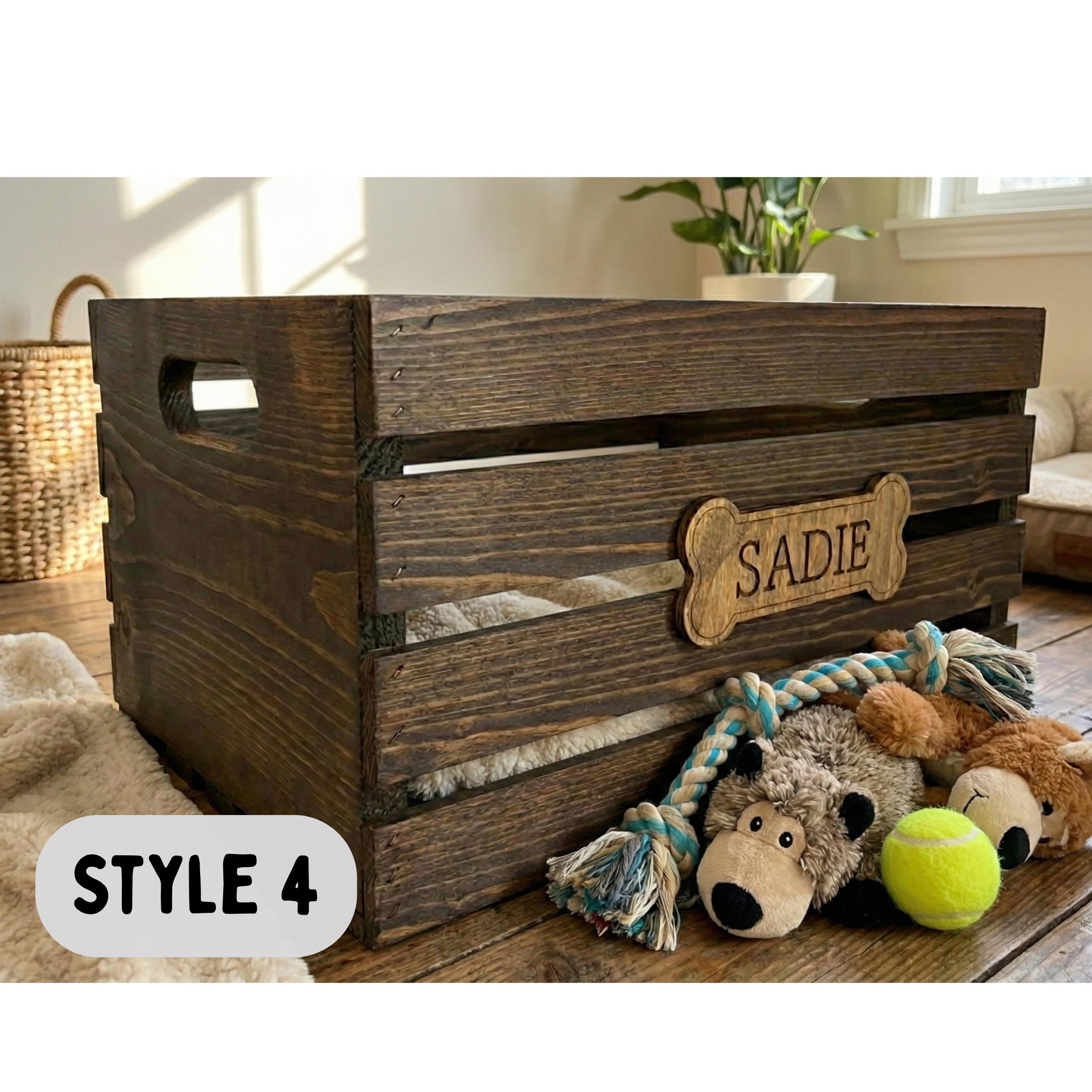 Personalized Dog Toy Box, Wooden Dog Toy Storage Crate, Custom Pet Toy Bin with Name, New Puppy Gift, Rustic Dog Basket, Farmhouse Pet Decor