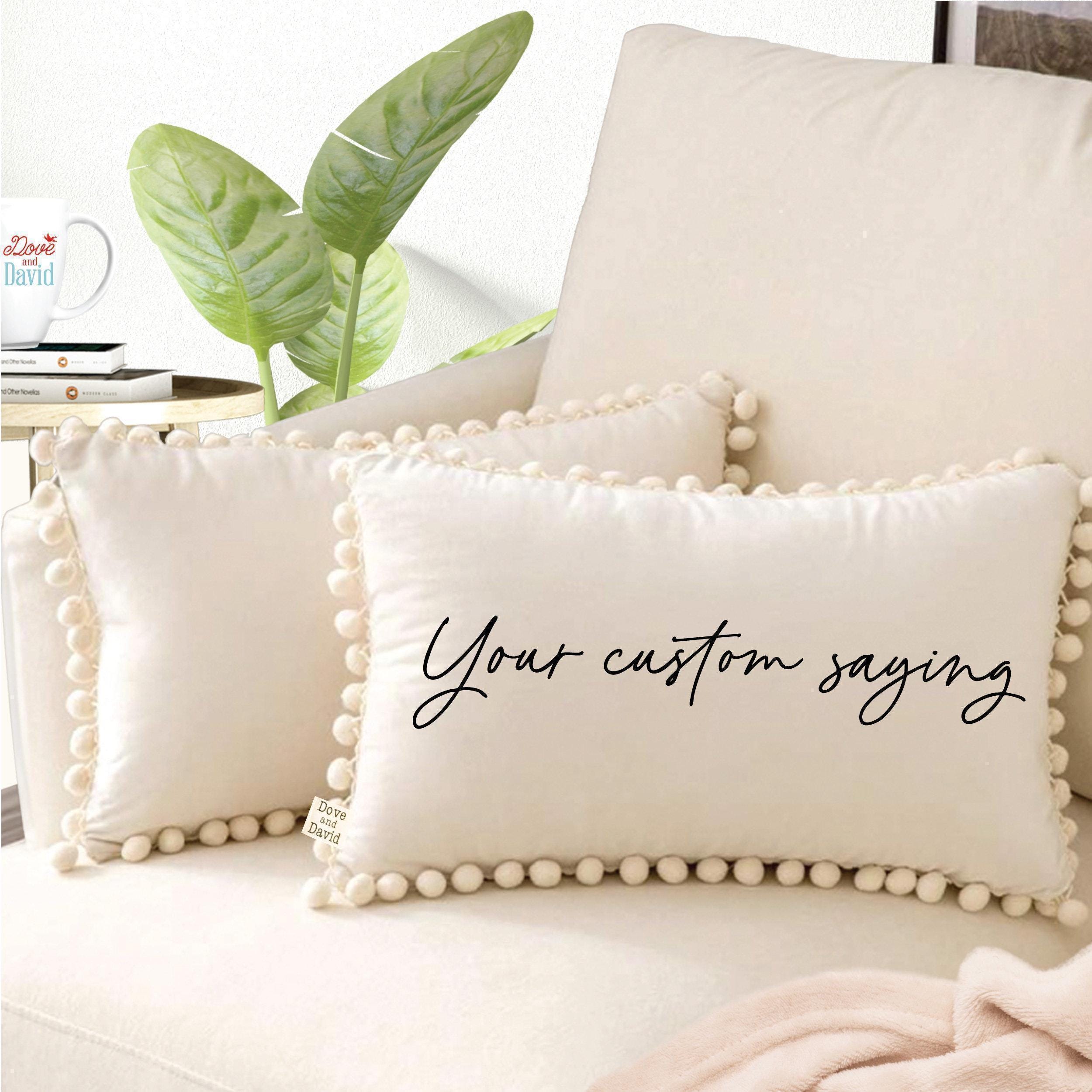 Velvet Pom Pom Personalized Words Pillow, Name Pillow, Customized Phrase, Quote Pillow, Foyer Entryway Bench Decor, Funny Gift For Friends