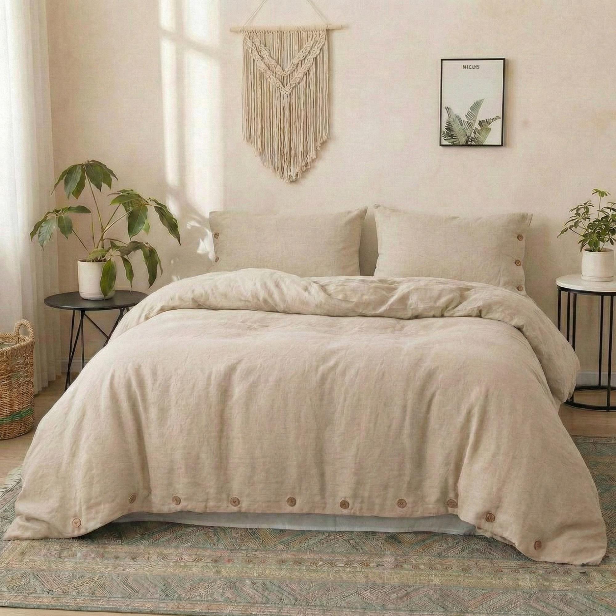 Organic Natural 100% Linen Duvet Comforter Cover with Buttons