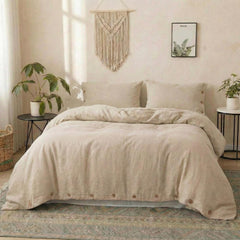 Organic Natural 100% Linen Duvet Comforter Cover with Buttons