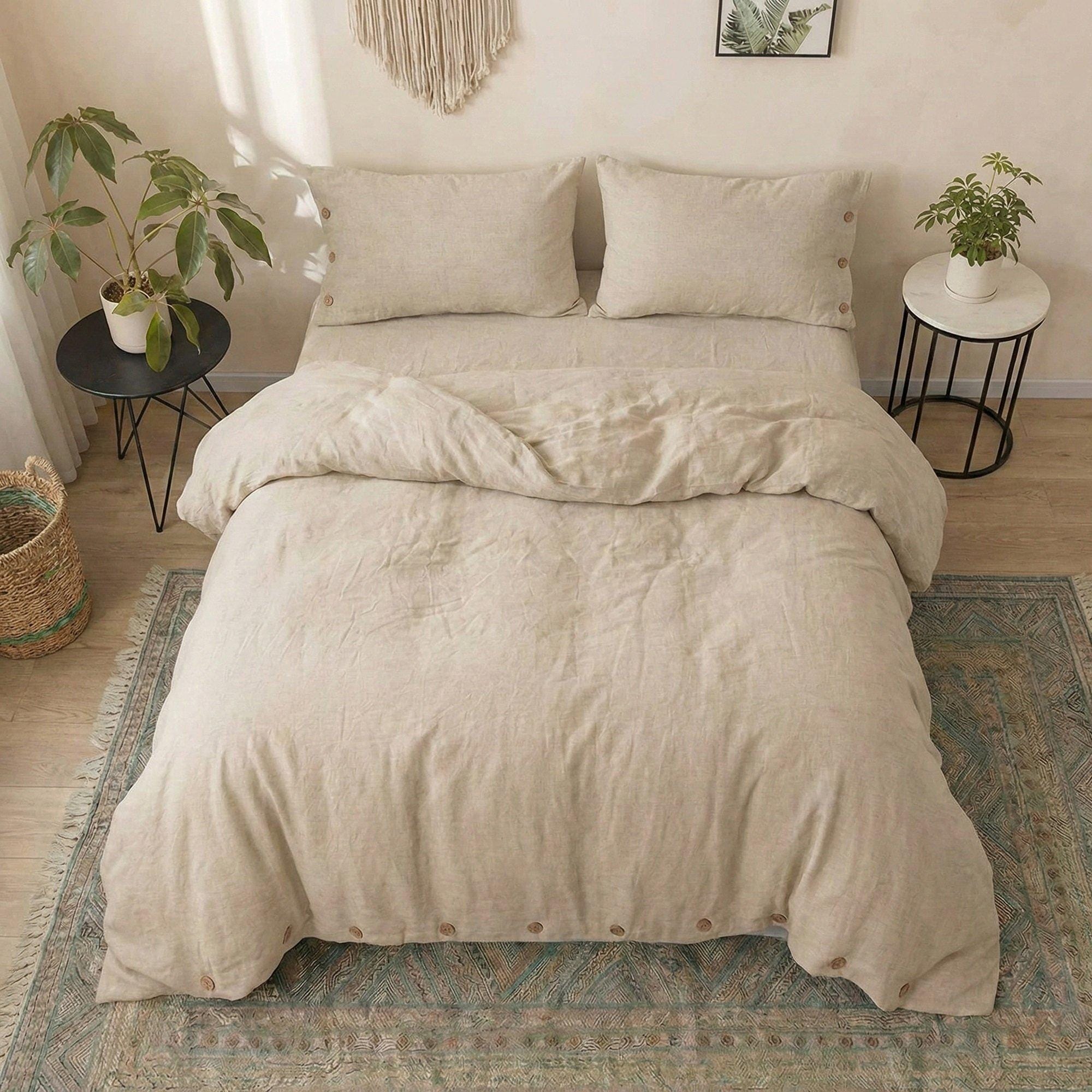 Organic Natural 100% Linen Duvet Comforter Cover with Buttons
