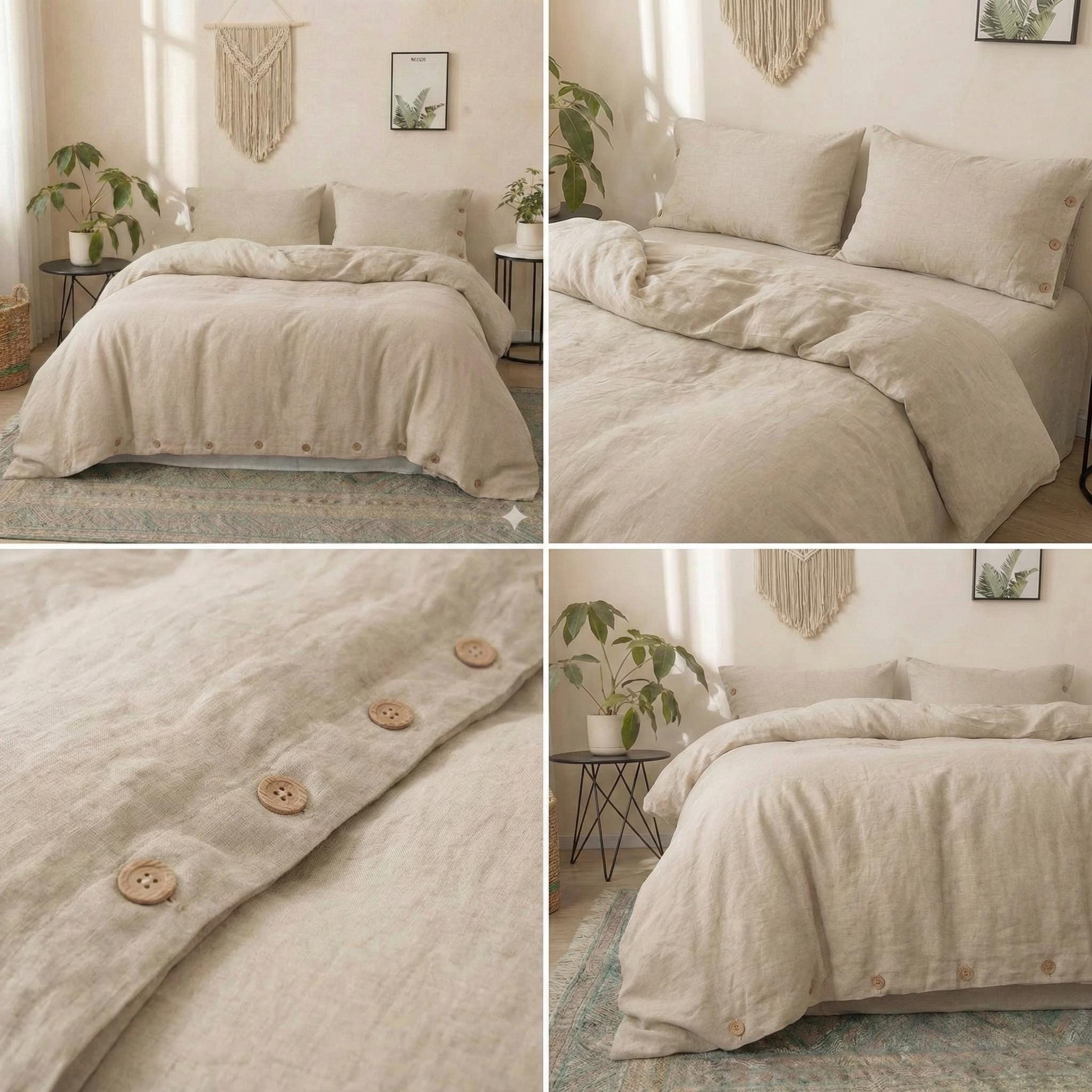 Organic Natural 100% Linen Duvet Comforter Cover with Buttons