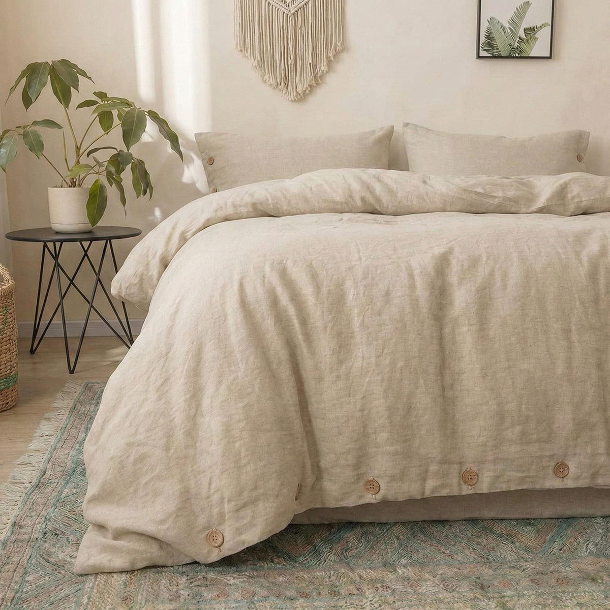 Organic Natural 100% Linen Duvet Comforter Cover with Buttons