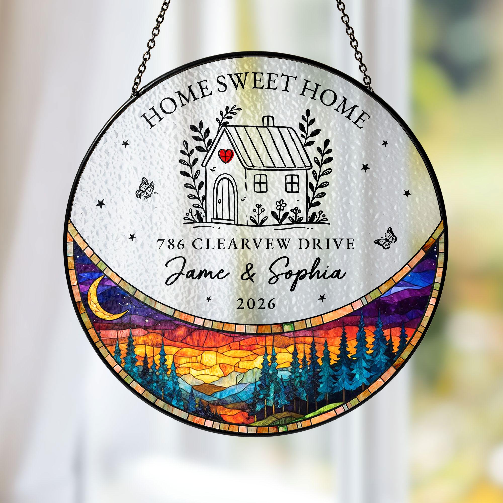 Personalized First Home Stained Glass Suncatcher, New Home Occasion Housewarming Gift, Realtor Keepsake