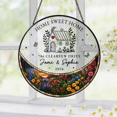 Personalized First Home Stained Glass Suncatcher, New Home Occasion Housewarming Gift, Realtor Keepsake