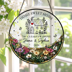 Personalized First Home Stained Glass Suncatcher, New Home Occasion Housewarming Gift, Realtor Keepsake