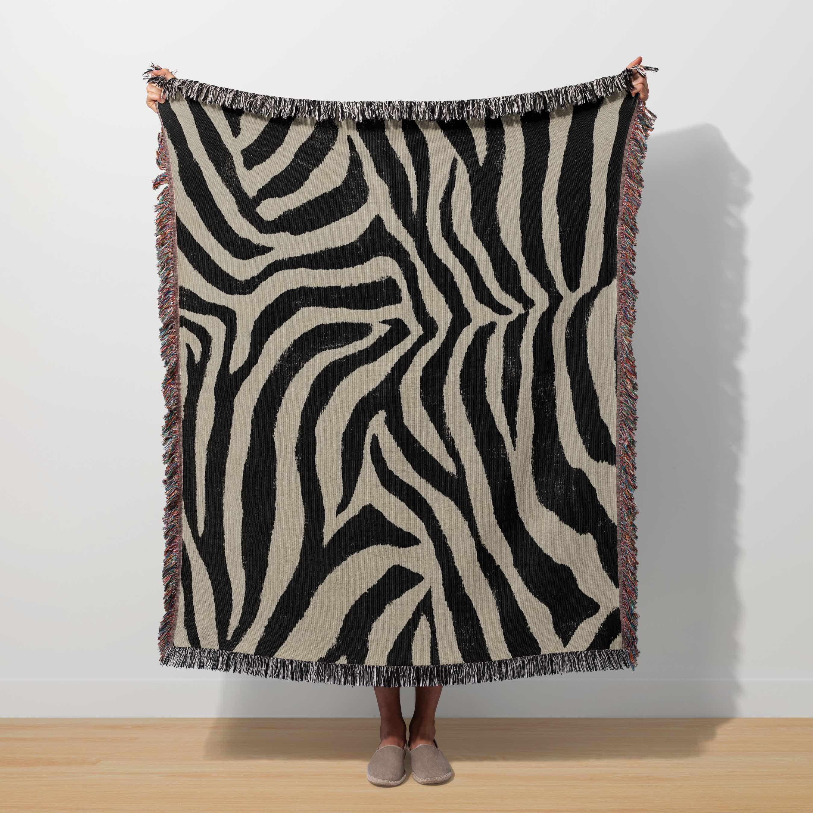Animal Print Throw Zebra Woven Blanket Maximalist Tapestry Eclectic Home Decor Zebra Print Abstract Pattern Bold Statement Modern Safari