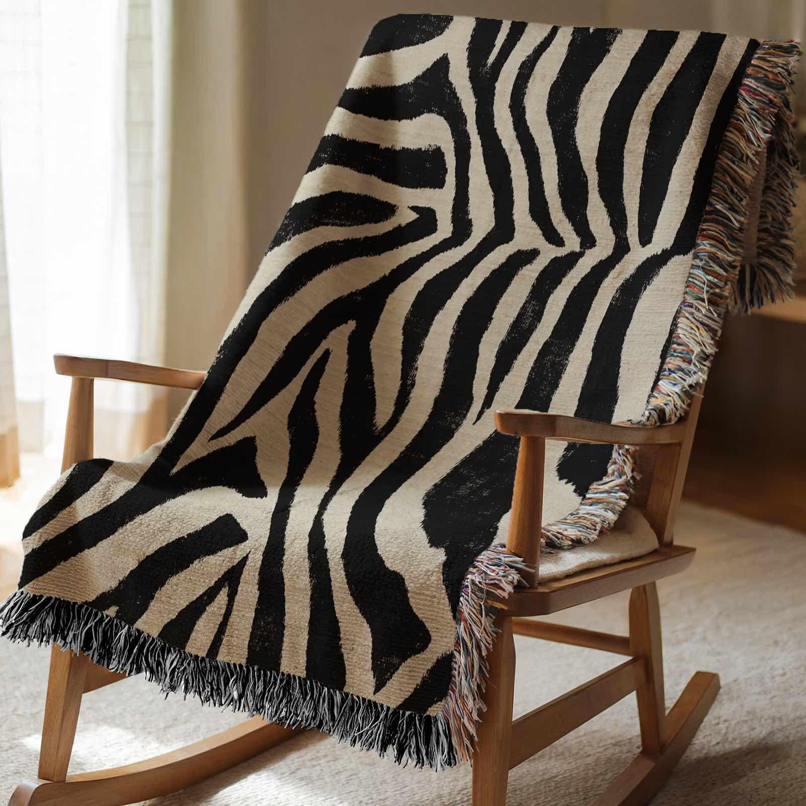 Animal Print Throw Zebra Woven Blanket Maximalist Tapestry Eclectic Home Decor Zebra Print Abstract Pattern Bold Statement Modern Safari