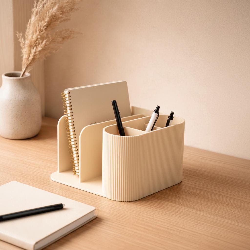 Minimalist Ribbed Desk Organizer – Modern Scandinavian Office Storage