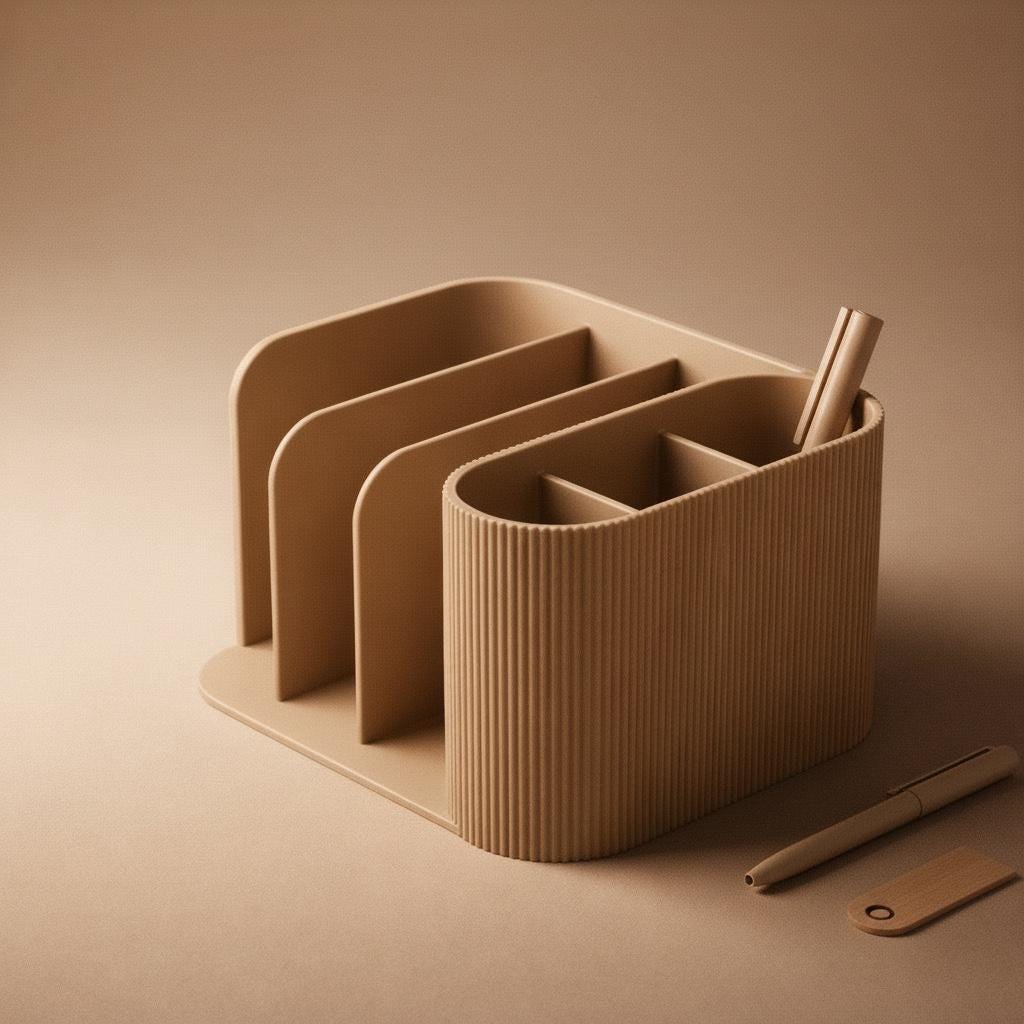 Minimalist Ribbed Desk Organizer – Modern Scandinavian Office Storage
