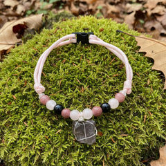 Crystal Pet Collar with Smoky Quartz, Obsidian, Rose Quartz, and Clear Quartz