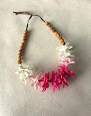 White Pikake Flower and Sandalwood Car Lei, 18" Rearview Mirror Charm