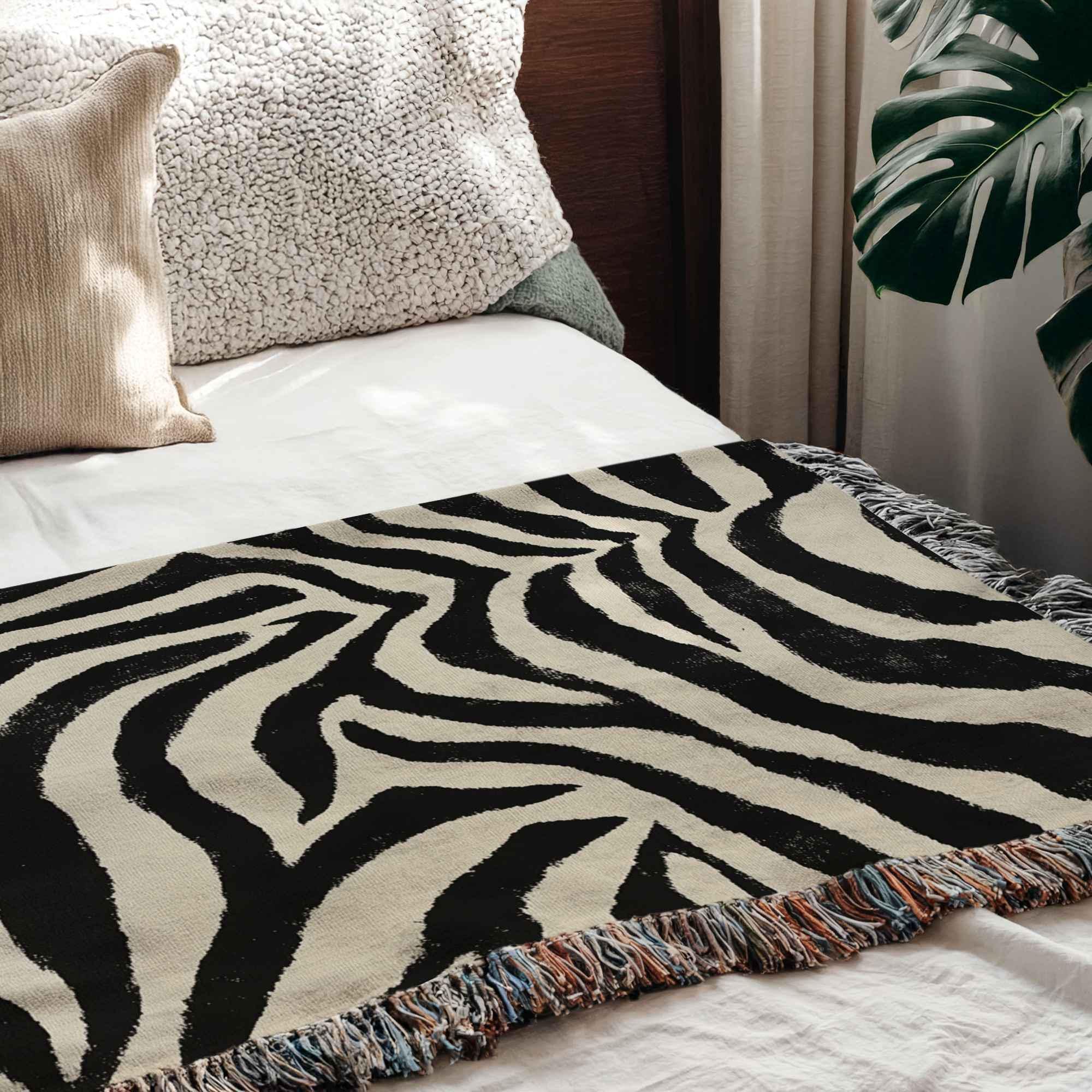 Animal Print Throw Zebra Woven Blanket Maximalist Tapestry Eclectic Home Decor Zebra Print Abstract Pattern Bold Statement Modern Safari
