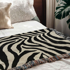 Animal Print Throw Zebra Woven Blanket Maximalist Tapestry Eclectic Home Decor Zebra Print Abstract Pattern Bold Statement Modern Safari