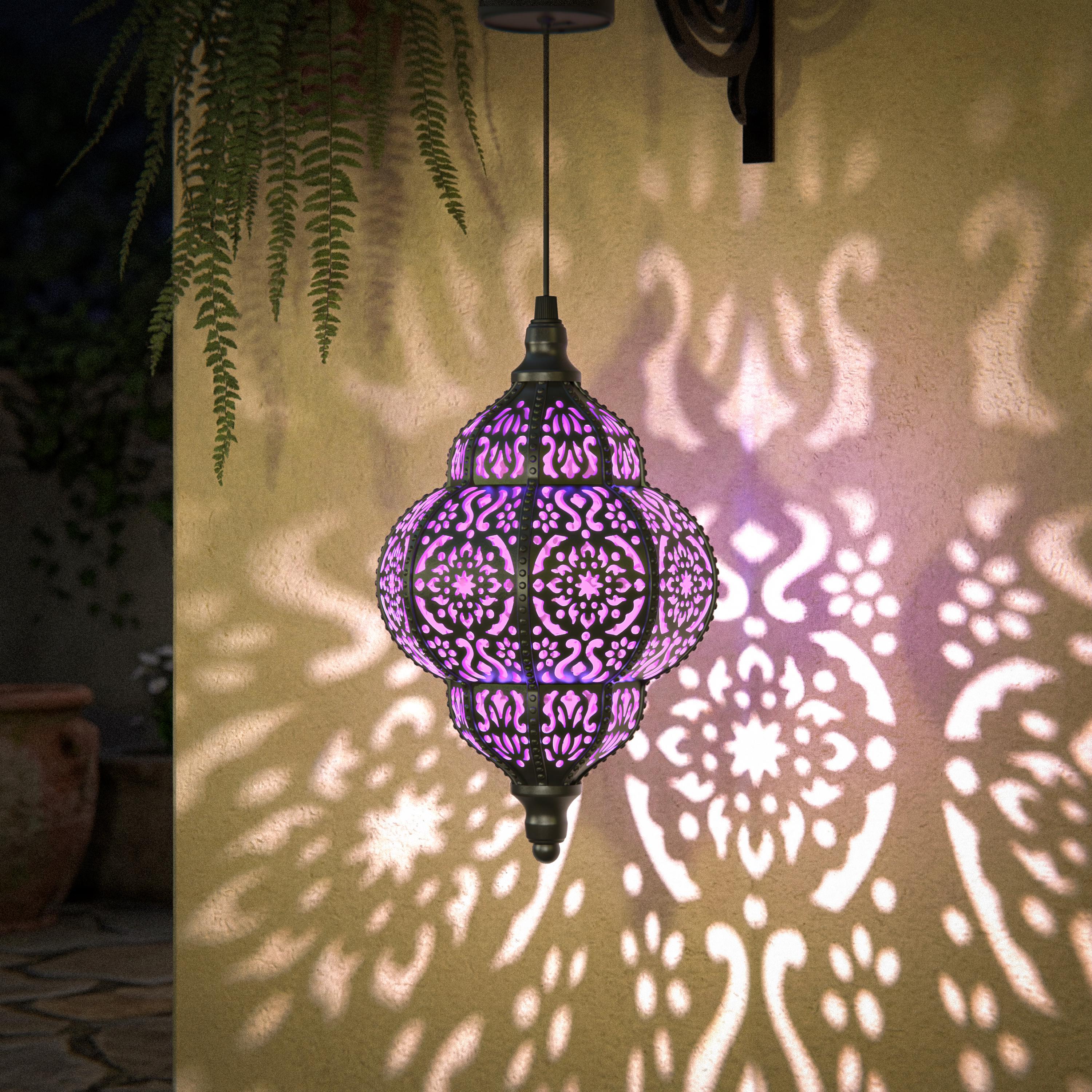 Hanging Solar Lantern, Moroccan Style Blue Waterproof Plastic Solar Light