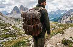 Large Full Grain Leather Hiking Backpack, Vintage Travel Rucksack, Outdoor Adventure Bag