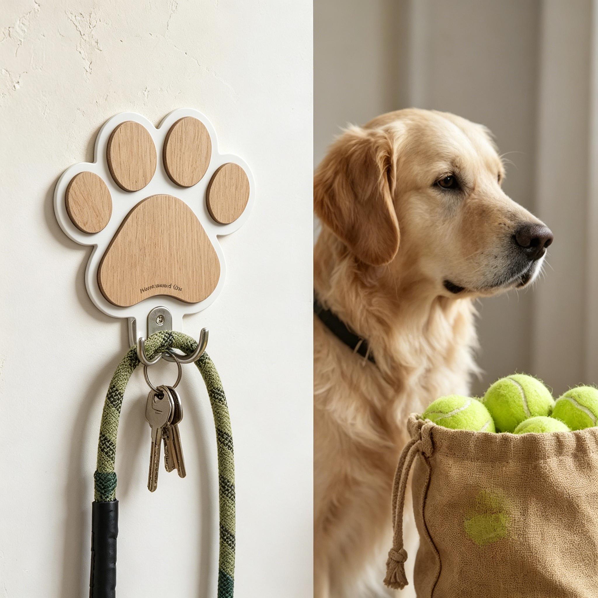 Wooden Dog Paw Leash Holder, Pet Wall Hook, Entryway Organizer