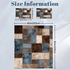 Boho Patchwork Duvet Cover Set, Blue Beige Rustic Bedding, Vintage Quilt Style Comforter Cover, Neutral Earth Tone Bedding with Pillow Shams