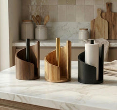 Wooden Paper Towel Holder Stand | Modern Kitchen Roll Dispenser | Freestanding Countertop Organizer