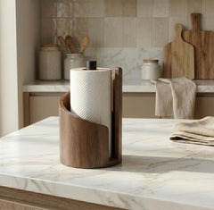 Wooden Paper Towel Holder Stand | Modern Kitchen Roll Dispenser | Freestanding Countertop Organizer
