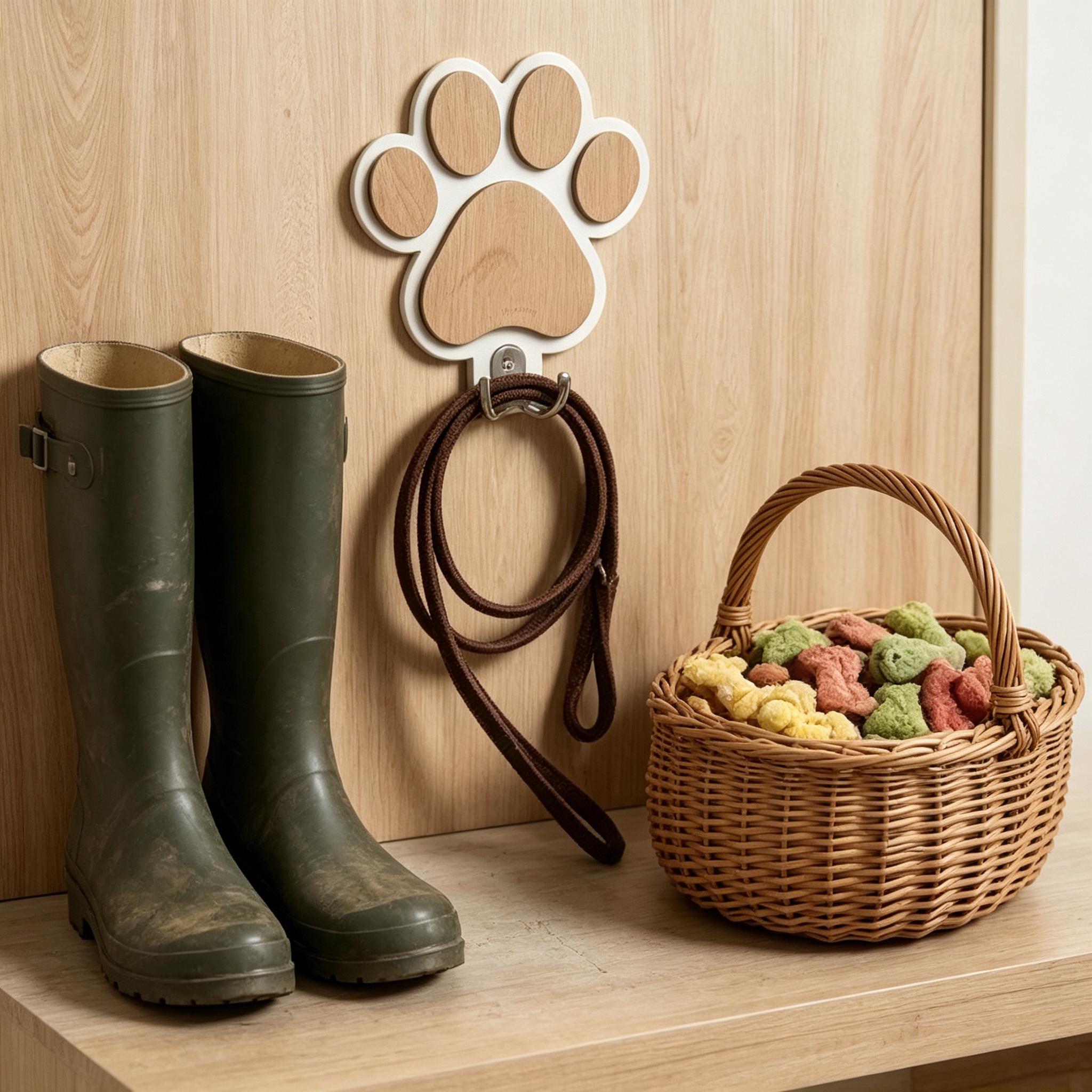 Wooden Dog Paw Leash Holder, Pet Wall Hook, Entryway Organizer