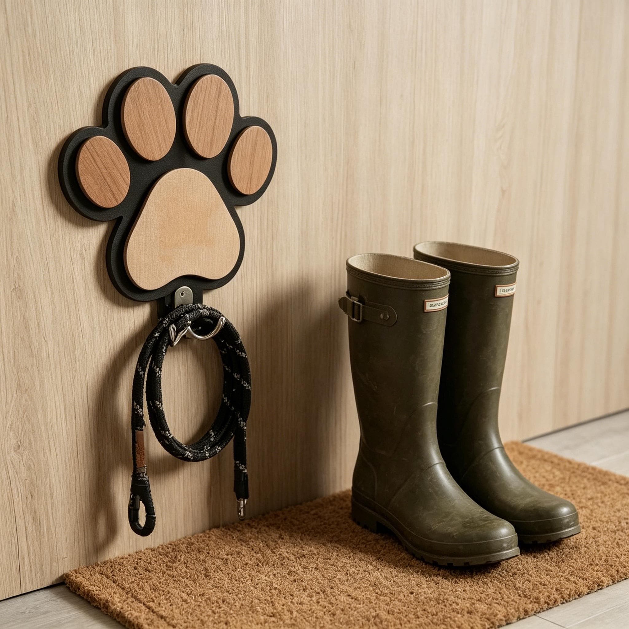 Wooden Dog Paw Leash Holder, Pet Wall Hook, Entryway Organizer