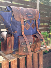 Waxed Canvas Backpack with Leather Details, 50 L