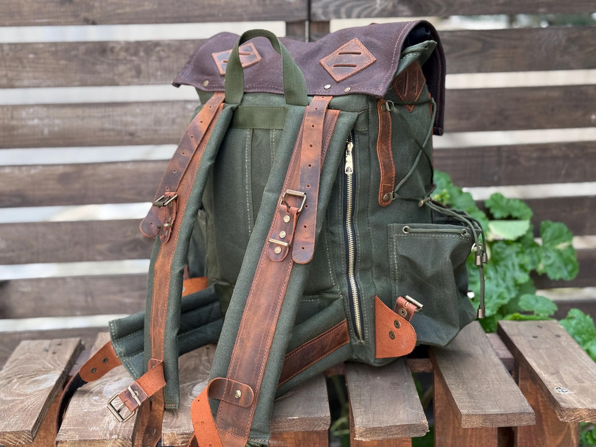 Leather and Canvas Backpack for Travel, Camping, Bushcraft