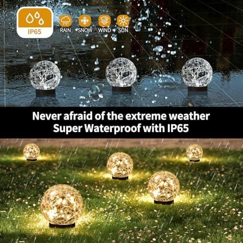Set of 2 Cracked Glass Solar Globe Lights, Waterproof Outdoor Garden Orbs, Warm White LED Pathway & Patio Night Light Decor