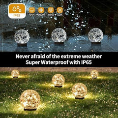 Set of 2 Cracked Glass Solar Globe Lights, Waterproof Outdoor Garden Orbs, Warm White LED Pathway & Patio Night Light Decor