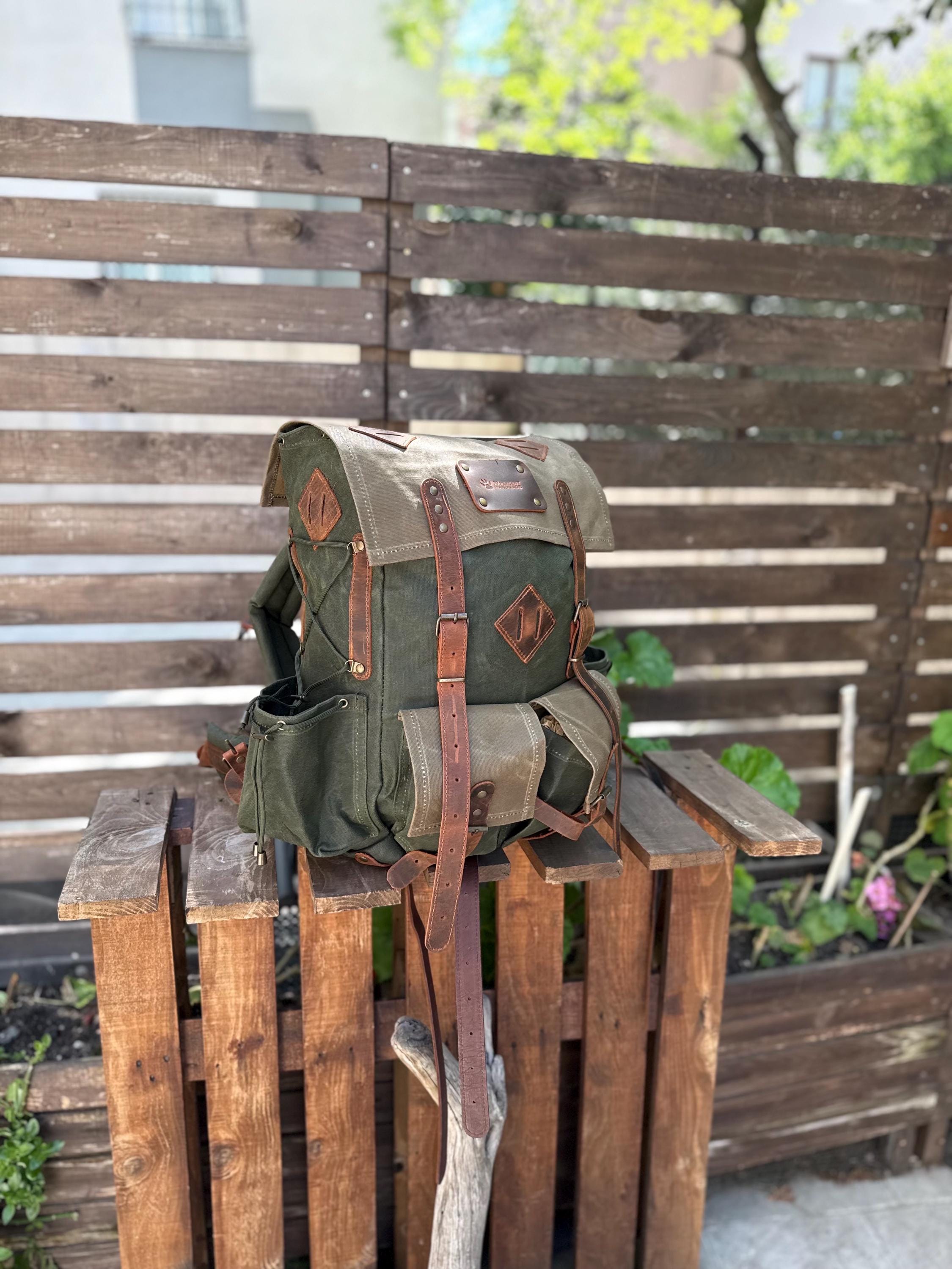 Leather and Canvas Backpack for Travel, Camping, Bushcraft
