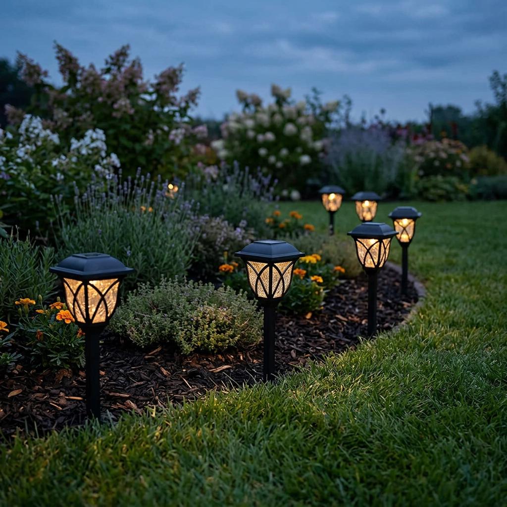 Solar Pathway Lights, Warm LED Walkway Lamps, Garden Stake Lights