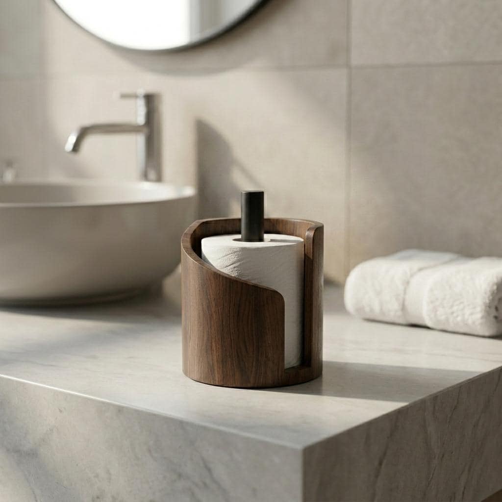 Wooden Paper Towel Holder Stand | Modern Kitchen Roll Dispenser | Freestanding Countertop Organizer