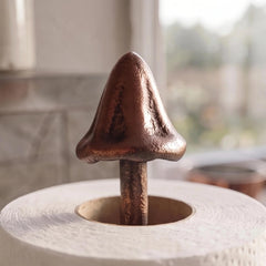 Cast Iron Mushroom Paper Towel Holder, Rustic Copper Finish, 13"