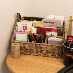 Desk Organizer Basket with Multiple Compartments for Office Supplies