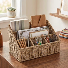 Desk Organizer Basket with Multiple Compartments for Office Supplies
