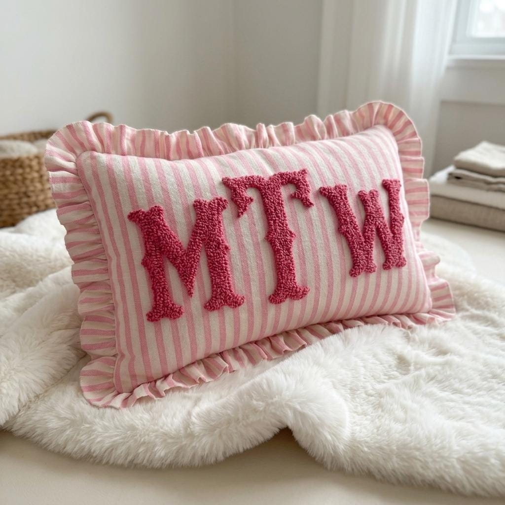 Monogram Striped Punch Needle Pillow, Personalized Graduation Gift, Custom Initial Pillow, College Graduate Gift, Preppy Room Decor