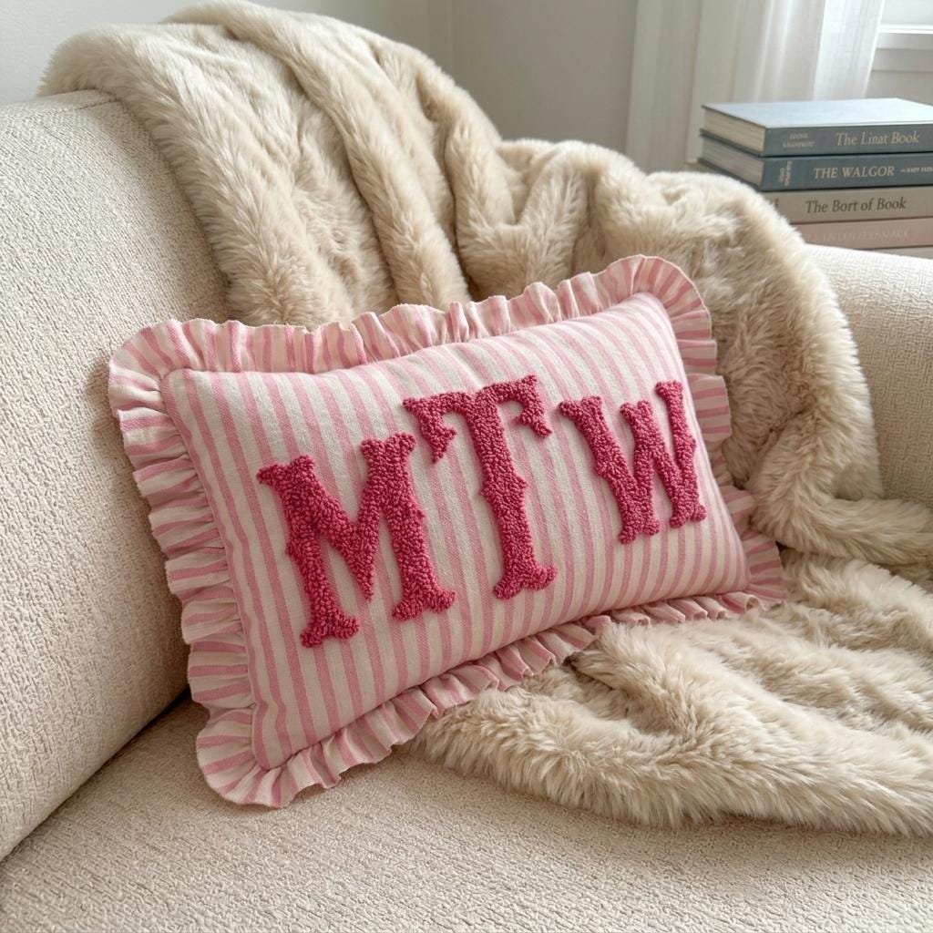 Monogram Striped Punch Needle Pillow, Personalized Graduation Gift, Custom Initial Pillow, College Graduate Gift, Preppy Room Decor