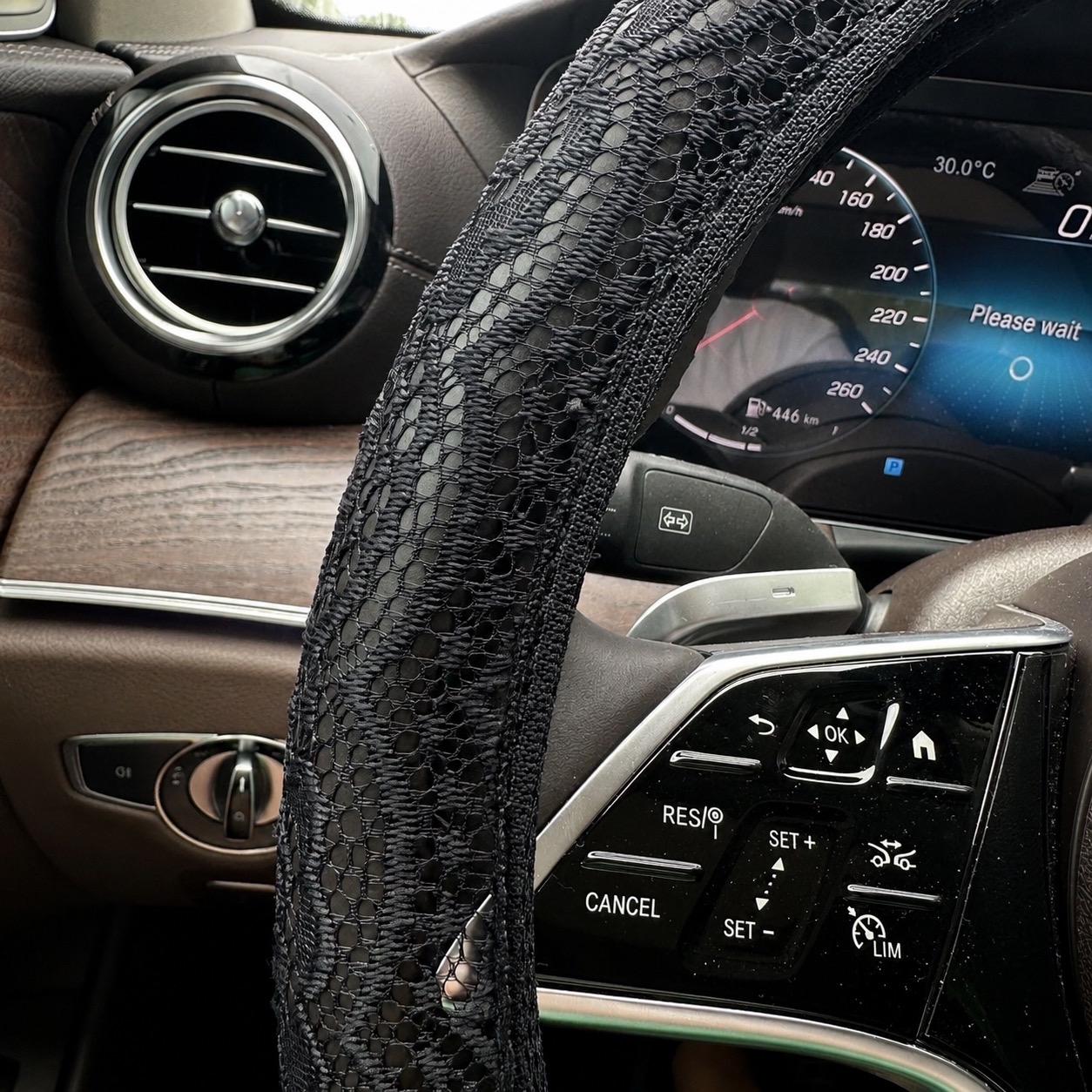 Black Hollow Lace Steering Wheel Cover