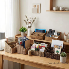 Desk Organizer Basket with Multiple Compartments for Office Supplies