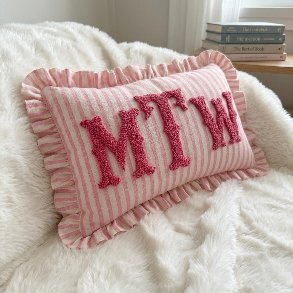 Monogram Striped Punch Needle Pillow, Personalized Graduation Gift, Custom Initial Pillow, College Graduate Gift, Preppy Room Decor