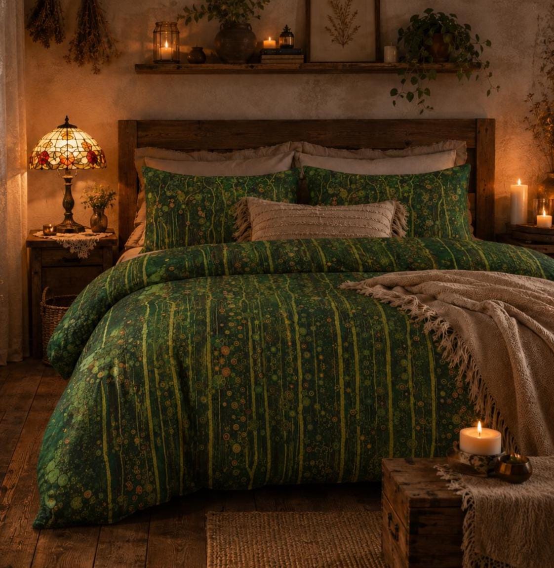 Forest Cotton Comforter Bedspread & Pillow Covers, 100% Cotton Art Nouveau Bedding, Queen and King Sizes