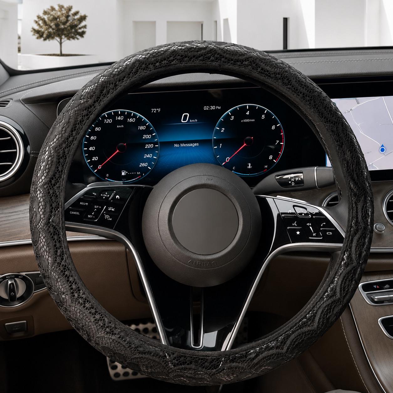 Black Hollow Lace Steering Wheel Cover